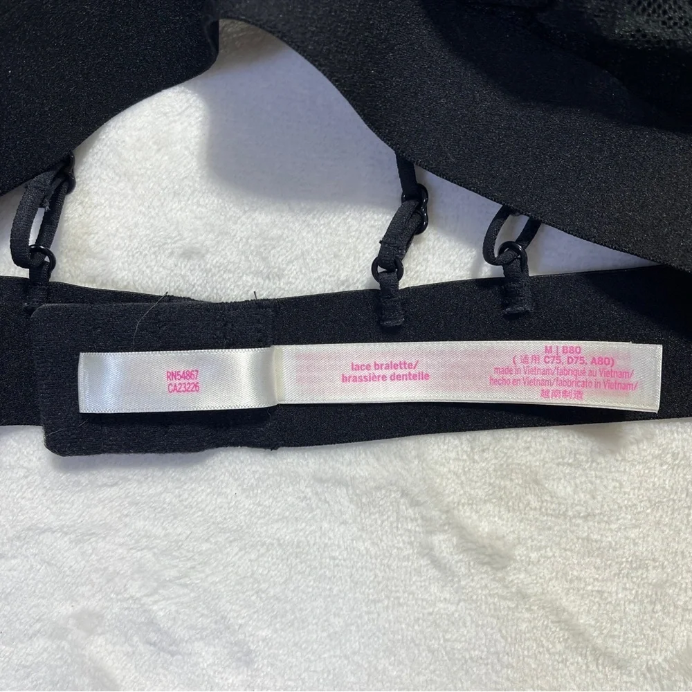 Victoria’s Secret PINK Black Lace Bralette Criss Cross Back M NWOT
